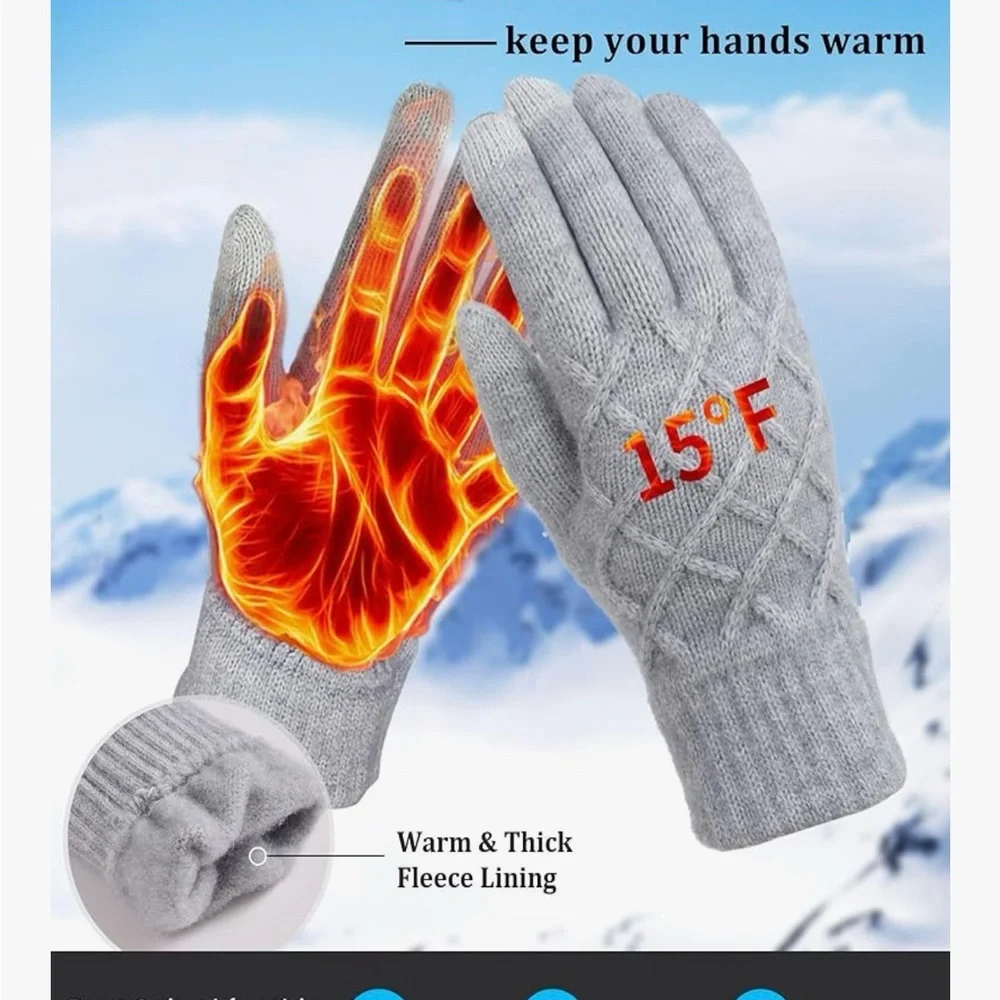 2 Pairs Winter gloves for women Touch screen Elastic Thermal knit Lining